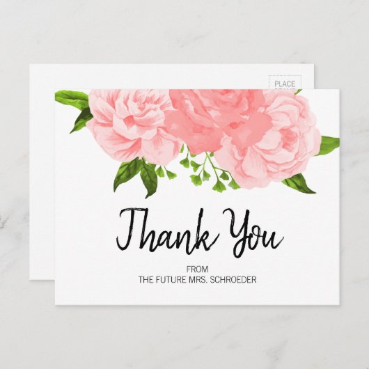 Waterverf Floral Vrijgezellenfeest Dank u Briefkaa Briefkaart (Voorkant / Achterkant)