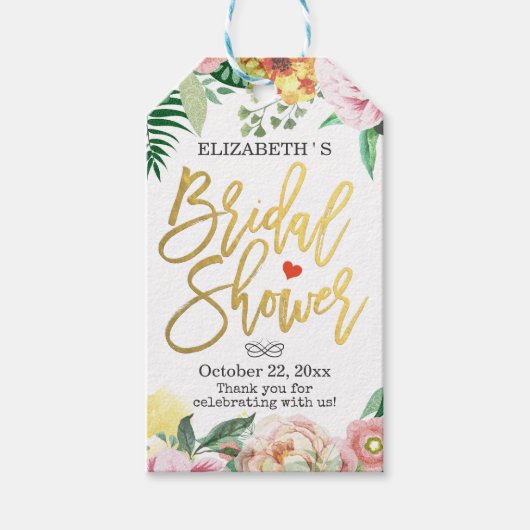 Waterverf Floral Vrijgezellenfeest Hartelijk dank  Cadeaulabel (Voorkant)