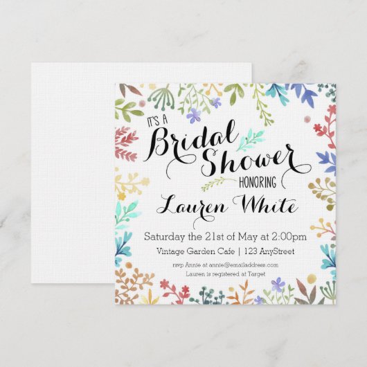 Waterverf Floral Vrijgezellenfeest Kaart (Voorkant / Achterkant)