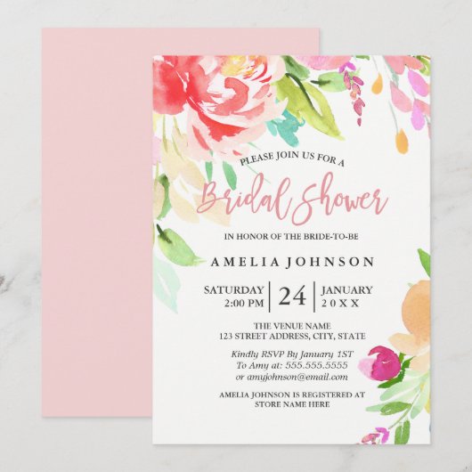 Waterverf Floral Vrijgezellenfeest Kaart (Voorkant / Achterkant)