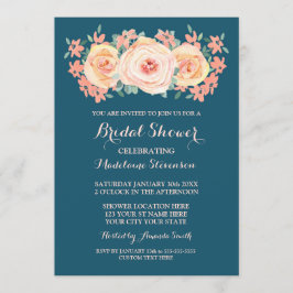 Waterverf Floral Vrijgezellenfeest Navy Blue Peach Kaart