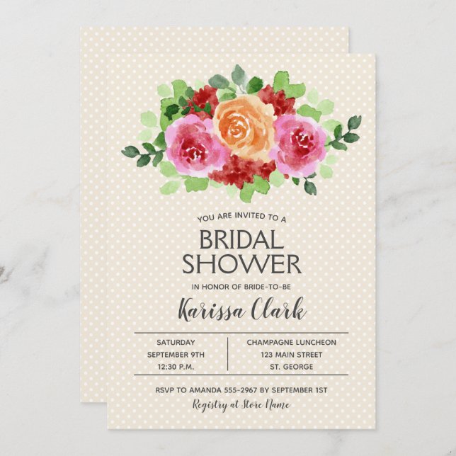 Waterverf Floral Vrijgezellenfeest nodigt (Voorkant / Achterkant)