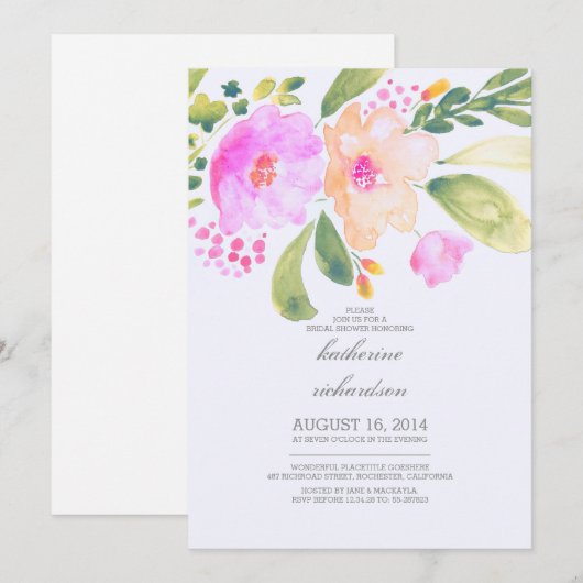 waterverf floral vrijgezellenfeest nodigt uit kaart (Voorkant / Achterkant)