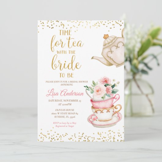 Waterverf Floral Vrijgezellenfeest Tea Kaart (Staand voorkant)