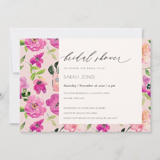 Waterverf Floral Vrijgezellenfeest van Bright roze Kaart (Voorkant)