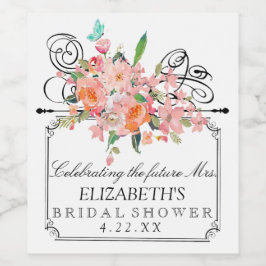 Waterverf Floral Vrijgezellenfeest Wijnflesje Etik Wijn Etiket