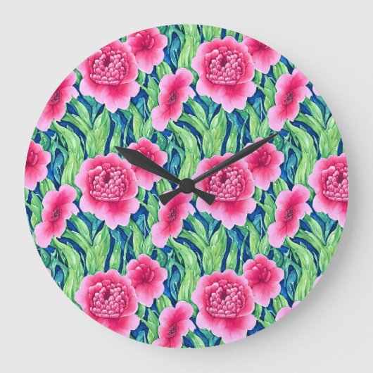 Waterverf Floral Wall Clock Grote Klok (Voorkant)