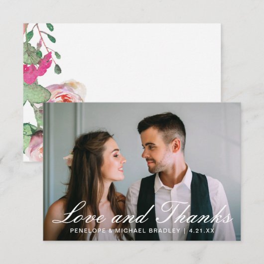 Waterverf Floral Weddenschap Foto Hartelijk dank Bedankkaart (Voorkant / Achterkant)