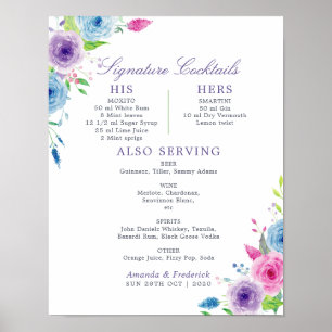 Waterverf Floral Weddenschap Handtekening Cocktail Poster