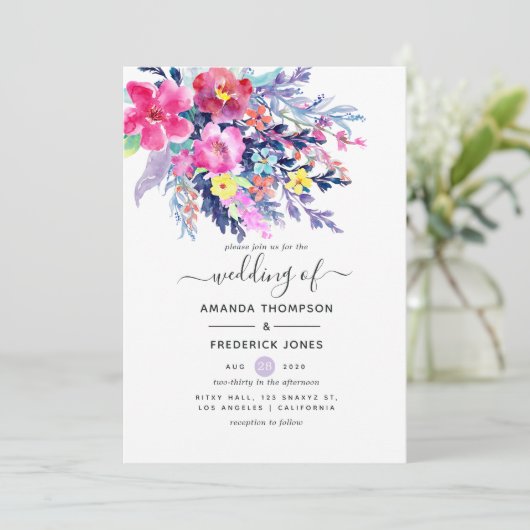 Waterverf Floral Weddenschap Kaart (Staand voorkant)