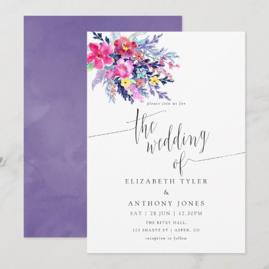 Waterverf Floral Weddenschap Kaart (Voorkant / Achterkant)