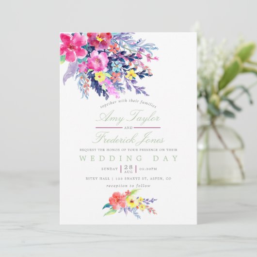 Waterverf Floral Weddenschap Kaart (Staand voorkant)