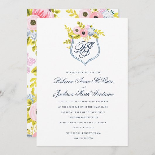 Waterverf Floral Weddenschap Kaart (Voorkant / Achterkant)