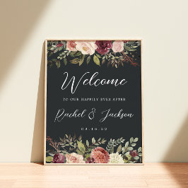 Waterverf Floral Weddenschap Rustic Bloom Welkom Poster