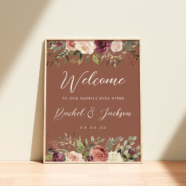 Waterverf Floral Weddenschap Rustic Bloom Welkom Poster