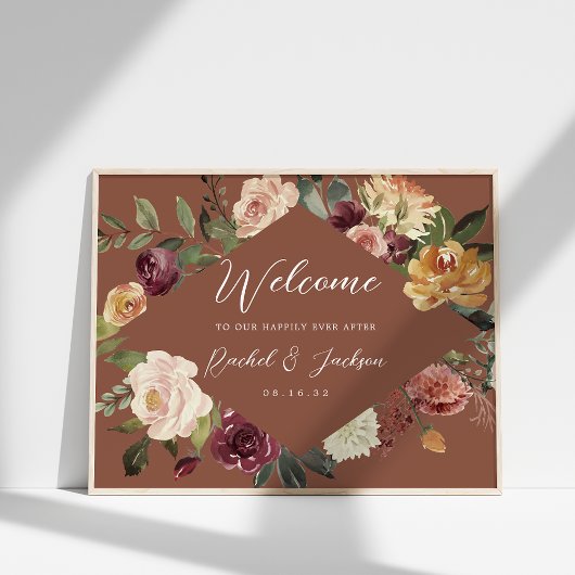 Waterverf Floral Weddenschap Rustic Bloom Welkom Poster