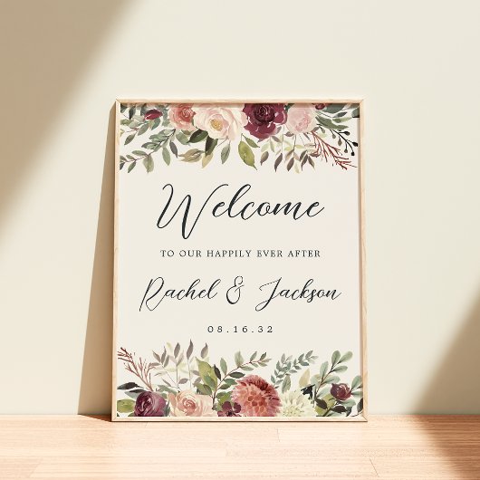 Waterverf Floral Weddenschap Rustic Bloom Welkom Poster