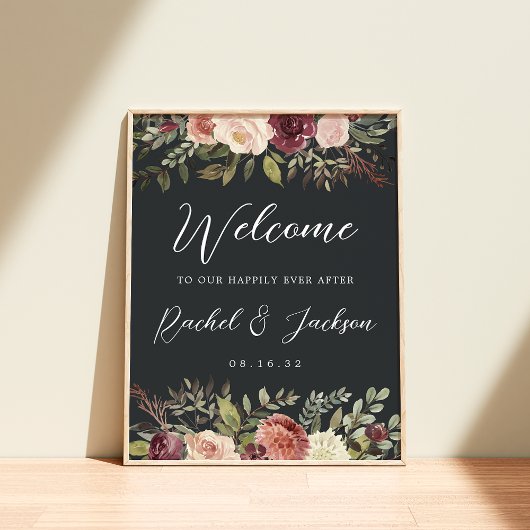 Waterverf Floral Weddenschap Rustic Bloom Welkom Poster