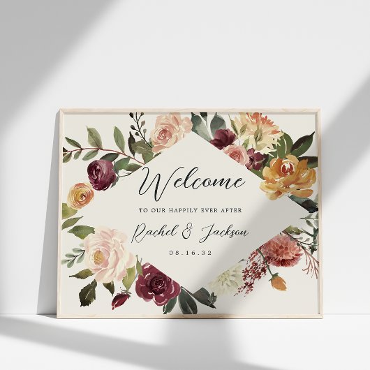 Waterverf Floral Weddenschap Rustic Bloom Welkom Poster