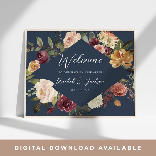 Waterverf Floral Weddenschap Rustic Bloom Welkom Poster