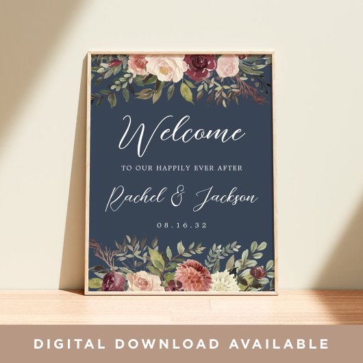 Waterverf Floral Weddenschap Rustic Bloom Welkom Poster