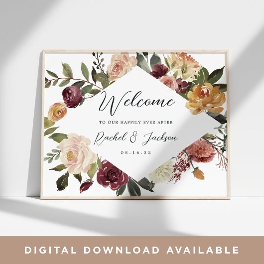 Waterverf Floral Weddenschap Rustic Bloom Welkom Poster
