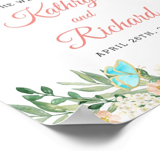 Waterverf Floral Weddenschap Spring Blush Peach Poster (Hoek)