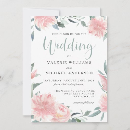 Waterverf Floral Weddenschap Wispy Pink Kaart (Voorkant)