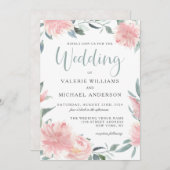 Waterverf Floral Weddenschap Wispy Pink Kaart (Voorkant / Achterkant)