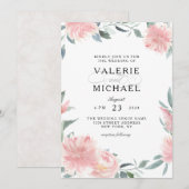 Waterverf Floral Weddenschap Wispy Pink Kaart (Voorkant / Achterkant)