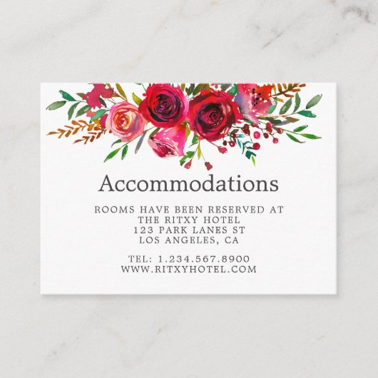Waterverf Floral Wedding Accommodations Informatiekaartje (Voorkant)