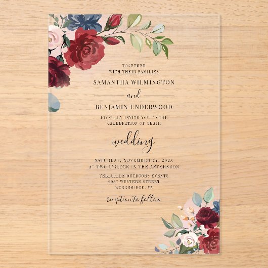 Waterverf Floral Wedding Acryl Uitnodigingen (Voorkant)