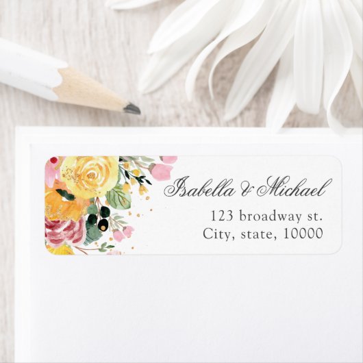 Waterverf Floral Wedding-adres Etiket (Insitu)