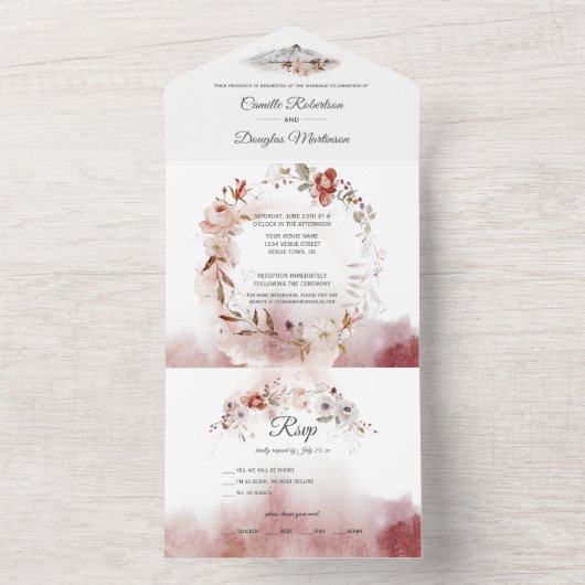 Waterverf Floral Wedding | All In One Uitnodiging (Binnen)