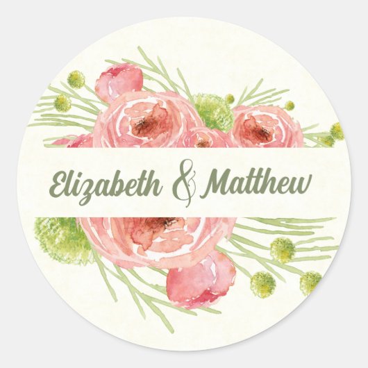 Waterverf Floral Wedding Bedankt Ronde Sticker (Voorkant)