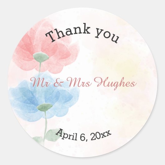 Waterverf floral Wedding bedankt Ronde Sticker (Voorkant)