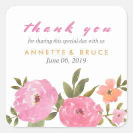 Waterverf Floral Wedding Bedankt Vierkante Sticker