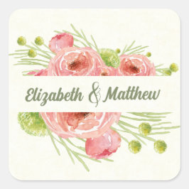 Waterverf Floral Wedding Bedankt Vierkante Sticker