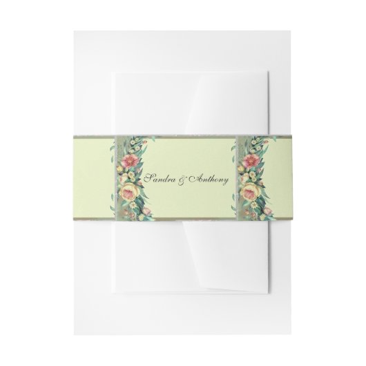 Waterverf Floral Wedding Belly Band Uitnodigingen Wikkel (Voorkant Voorbeeld)