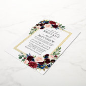 Waterverf Floral Wedding Blue 2 Lijst Gold Folie Uitnodiging (Gedraaid)