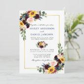 Waterverf Floral Wedding Blue Gold Lijst Kaart (Staand voorkant)