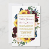Waterverf - Floral Wedding Burgundy Gold Kaart (Voorkant)