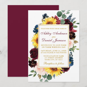 Waterverf - Floral Wedding Burgundy Gold Kaart