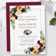 Waterverf Floral Wedding Burgundy Gold Lijst
