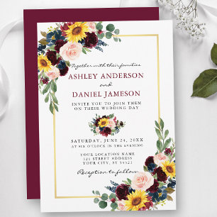 Waterverf Floral Wedding Burgundy Gold Lijst Kaart