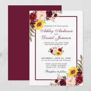 Waterverf Floral Wedding Burgundy Kaart