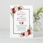 Waterverf Floral Wedding Burgundy Lijst Kaart (Staand voorkant)