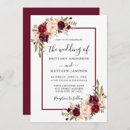 Waterverf Floral Wedding Burgundy Lijst Kaart