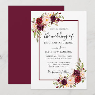 Waterverf Floral Wedding Burgundy Lijst Kaart