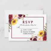 Waterverf Floral Wedding Burgundy RSVP Kaartje (Voorkant)